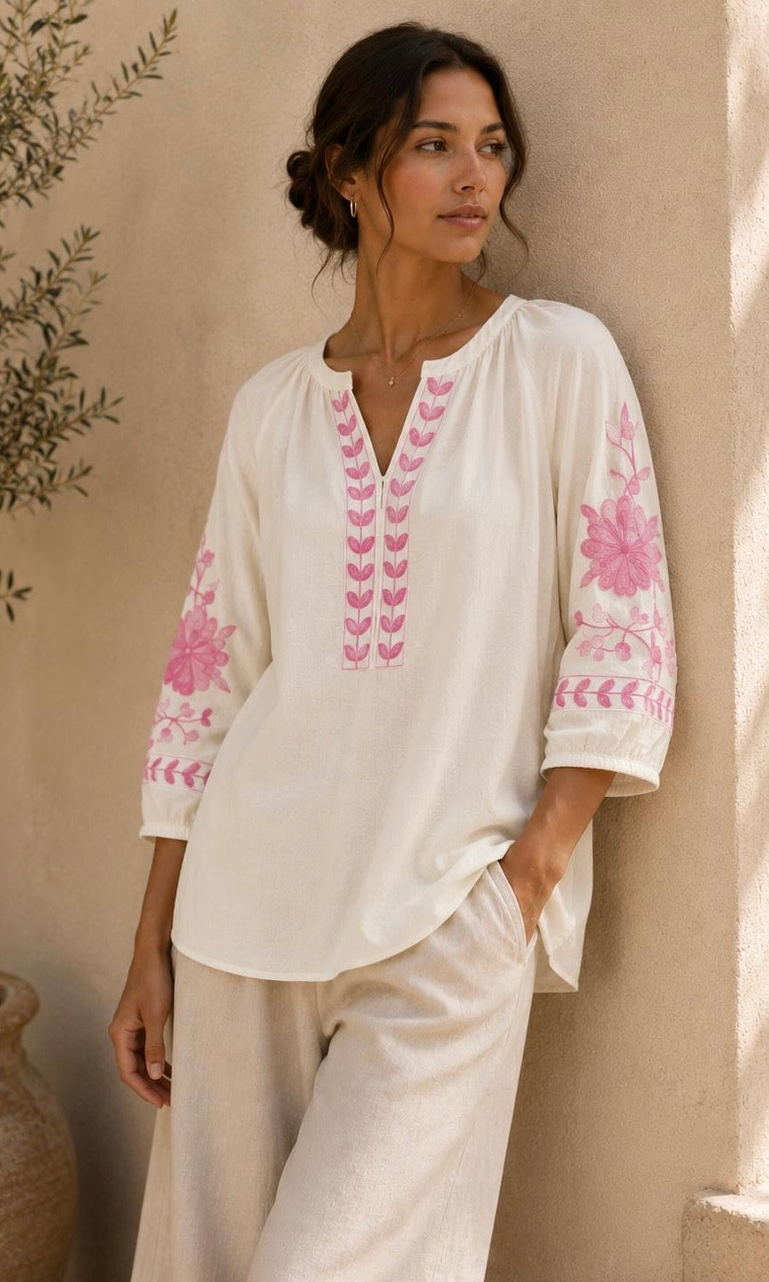 Libby V Neck Embroidered Top