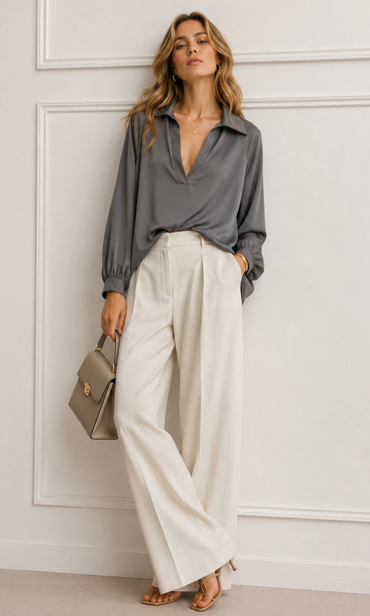 Wholesale Silvia V Neck o/sized blouse for Boutique Retailers - Catwalk style wholesale