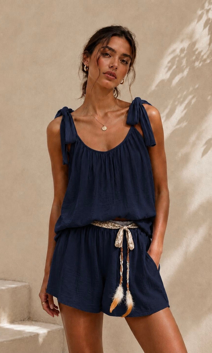 Vienna Tie Shoulder Short Set