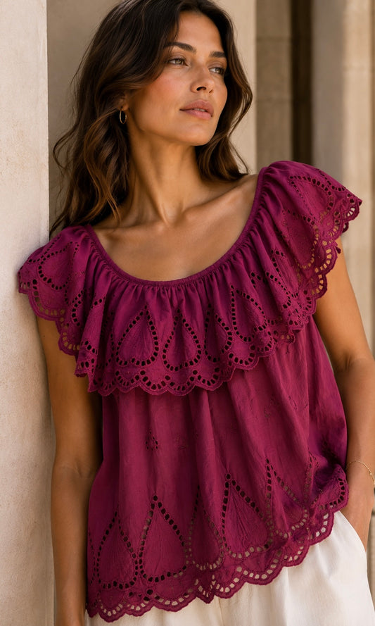 Billie Embroidered Bardot Top
