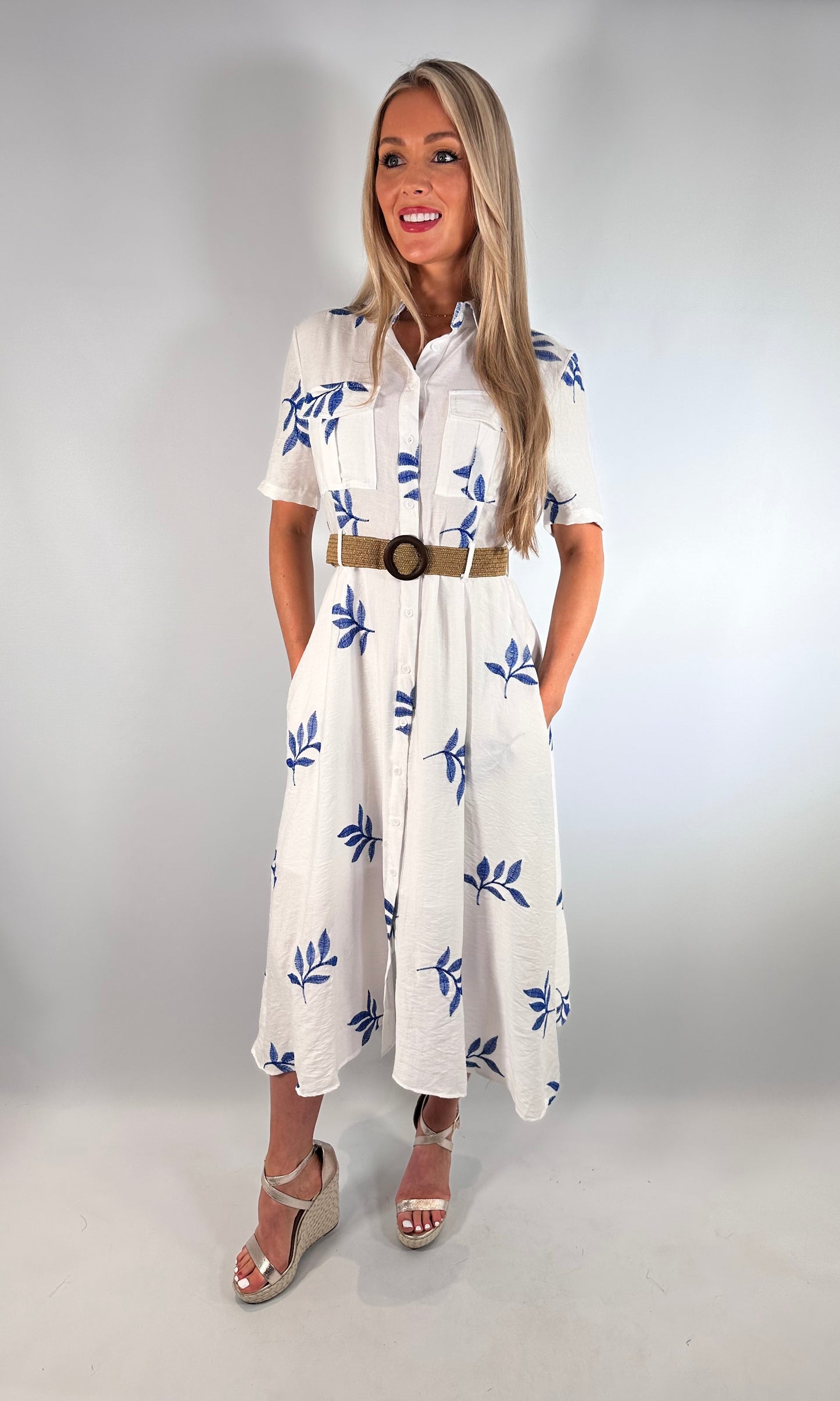 Leaf Print Button Midi