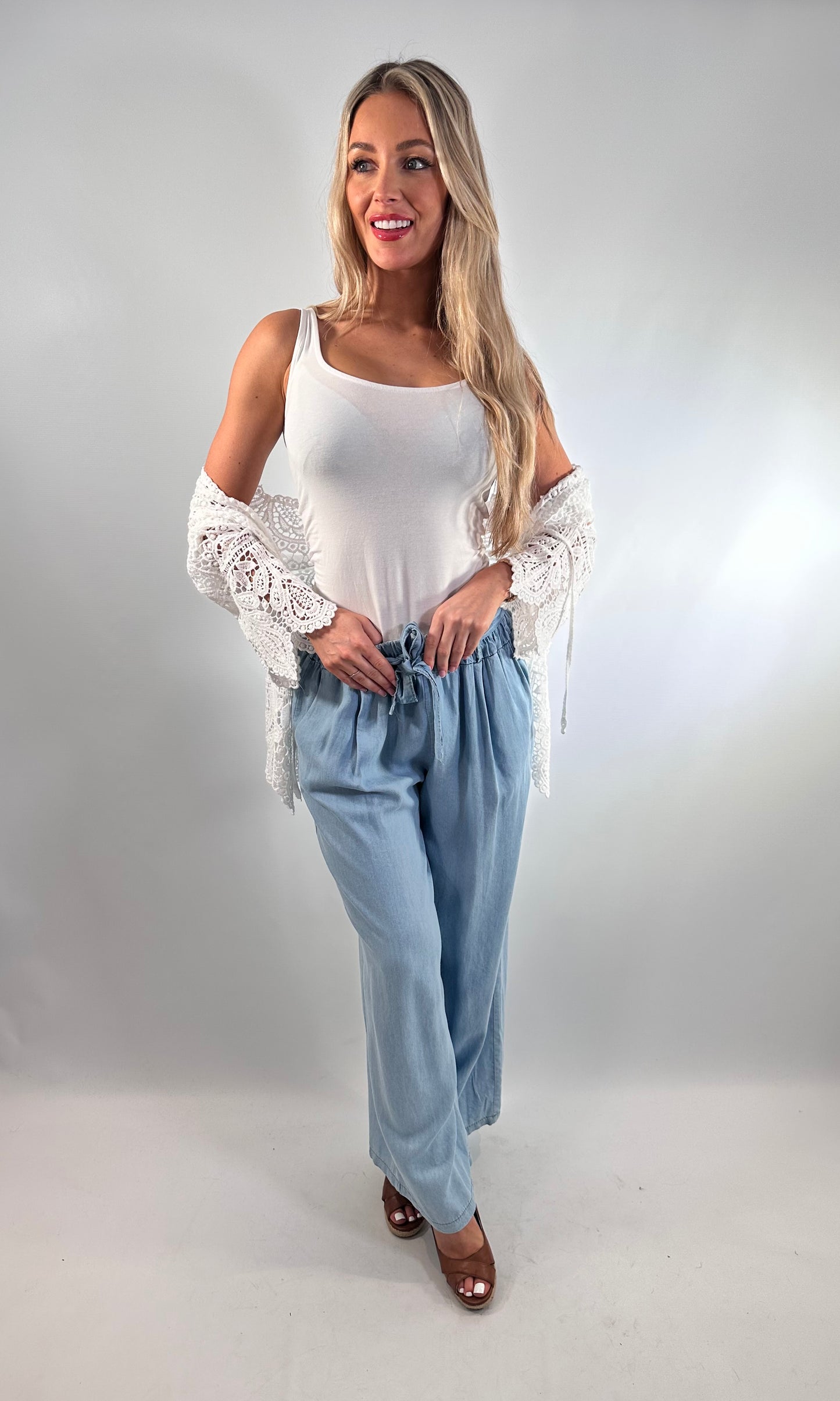 Elasticated denim culotte