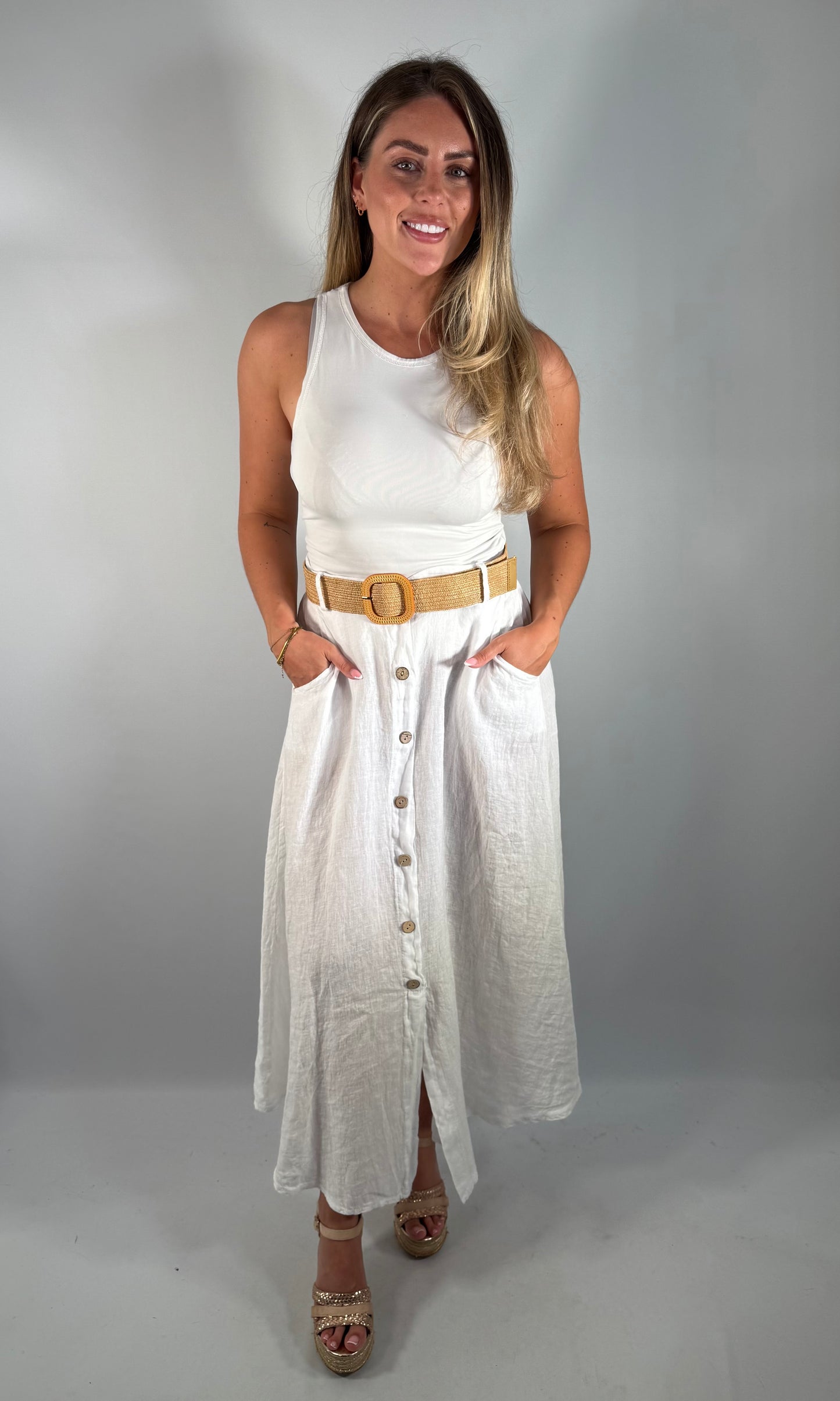 Linen Button Skirt