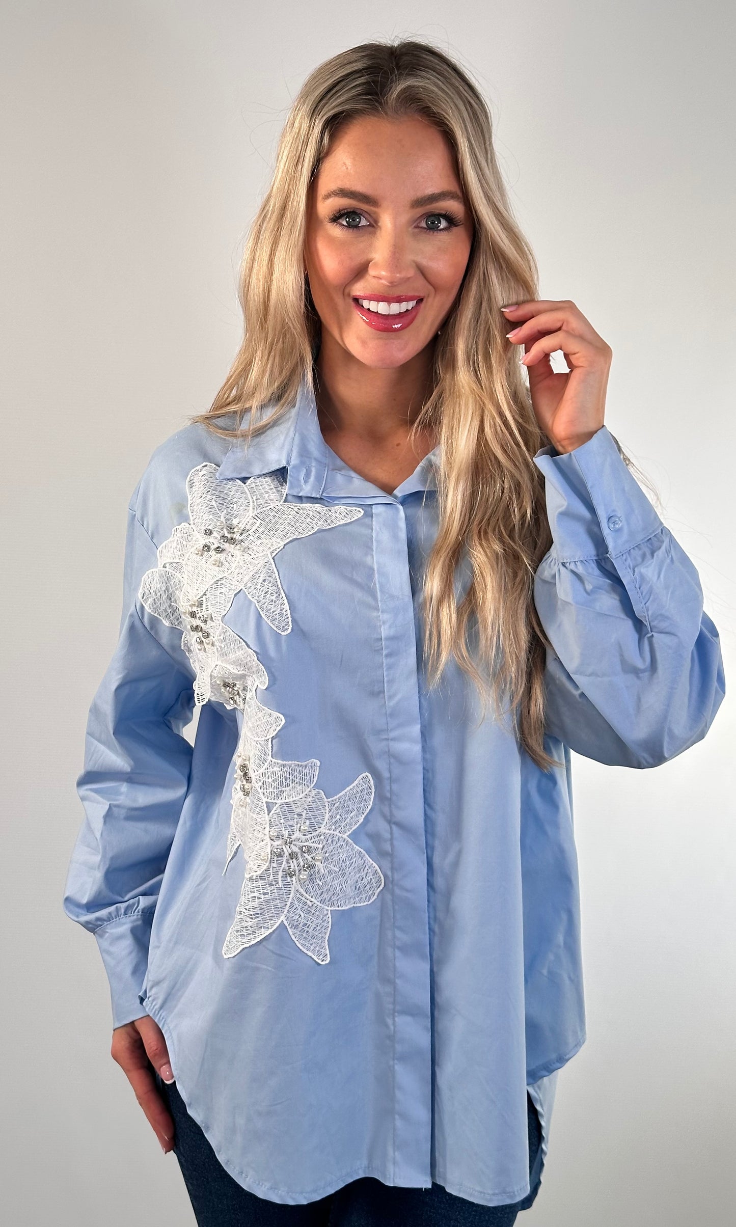 Lace Flower Embroidered Shirt