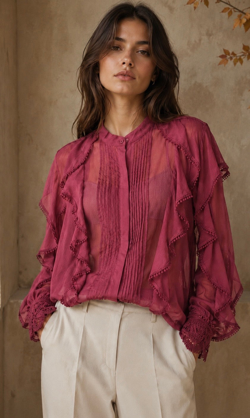 Avery chiffon frill blouse