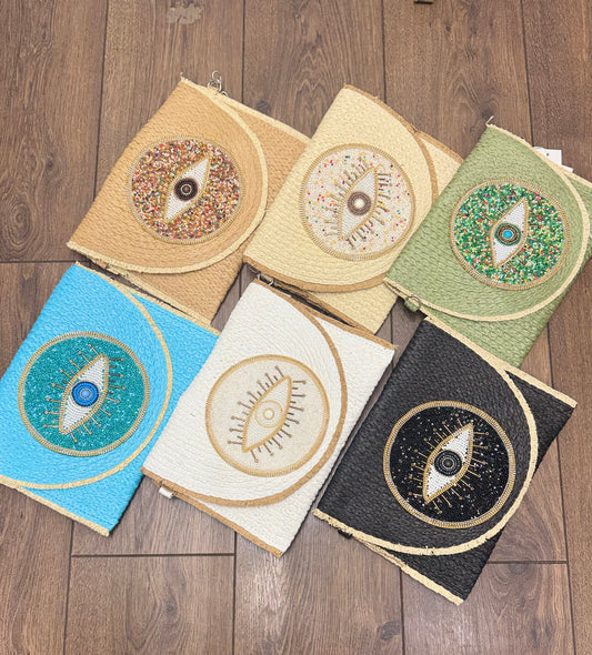 Beaded Eye Clutch Bag