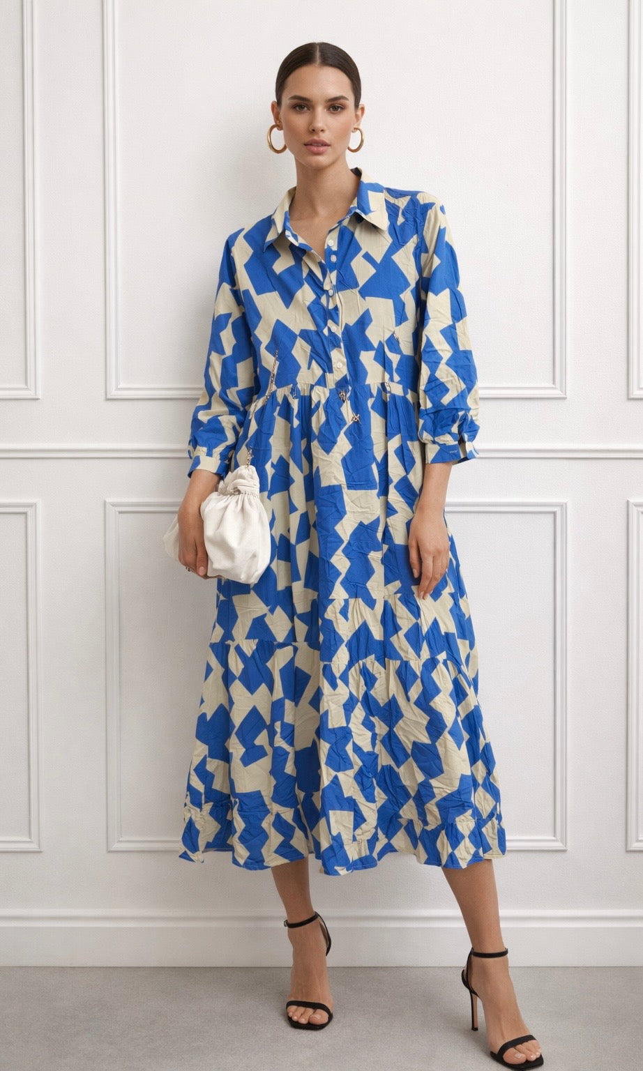 Wholesale Sicily Abstract Button Tiered Dress for Boutique Retailers - Catwalk style wholesale
