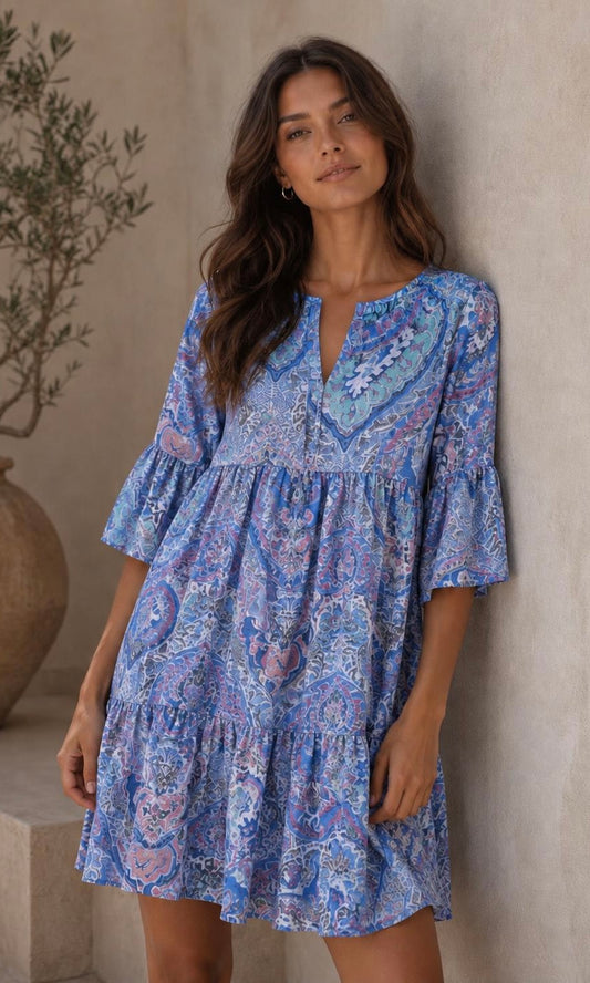Kitty Paisley button smock dresss