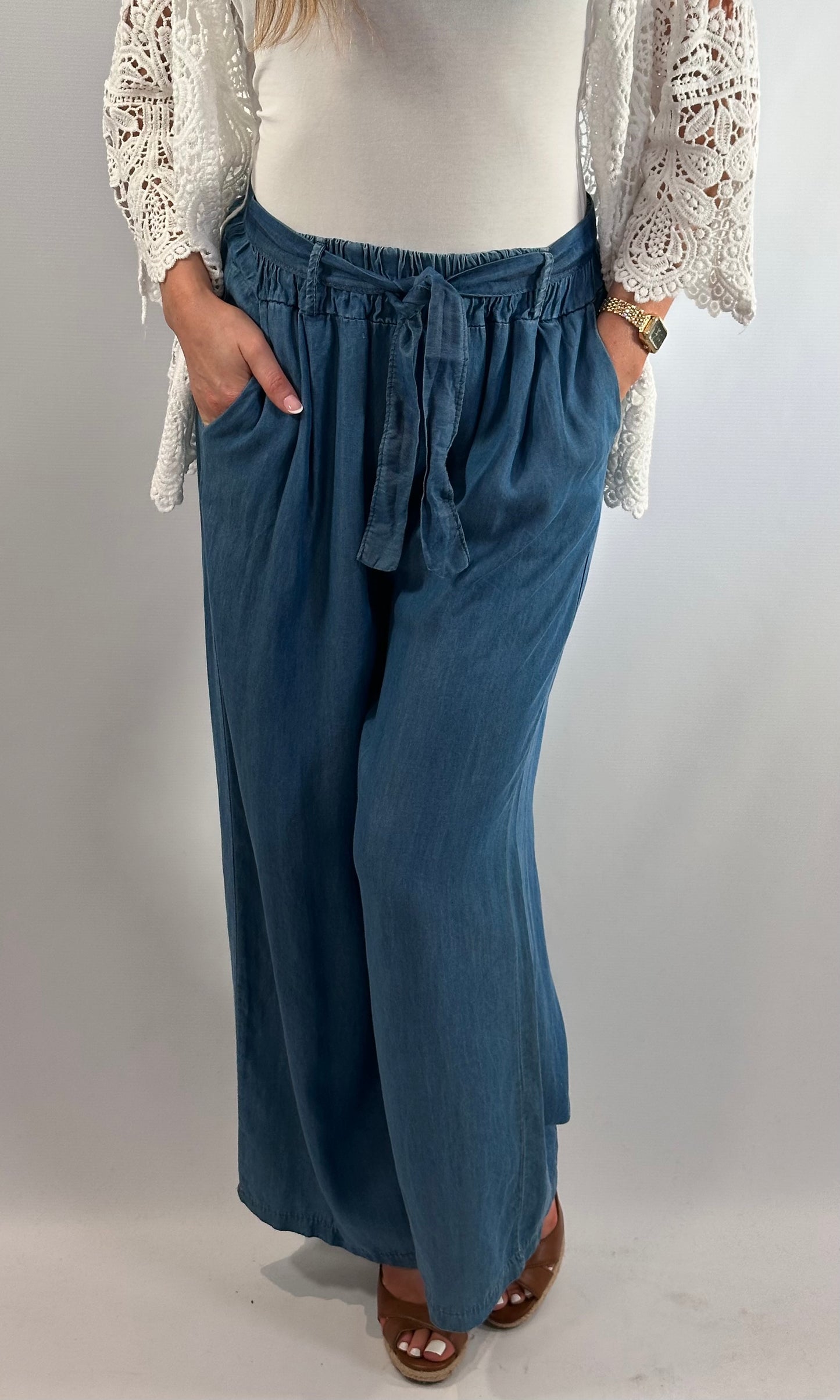 Elasticated denim culotte