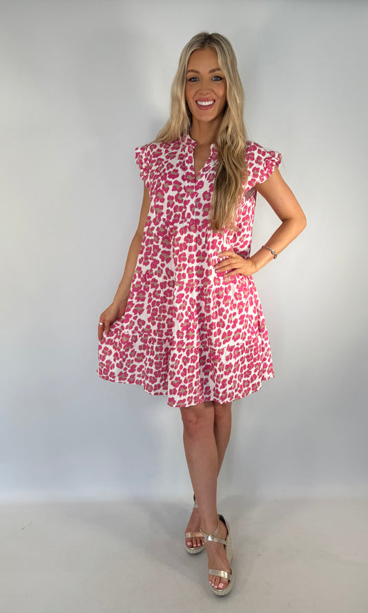 Waffle Leopard Tiered Dress