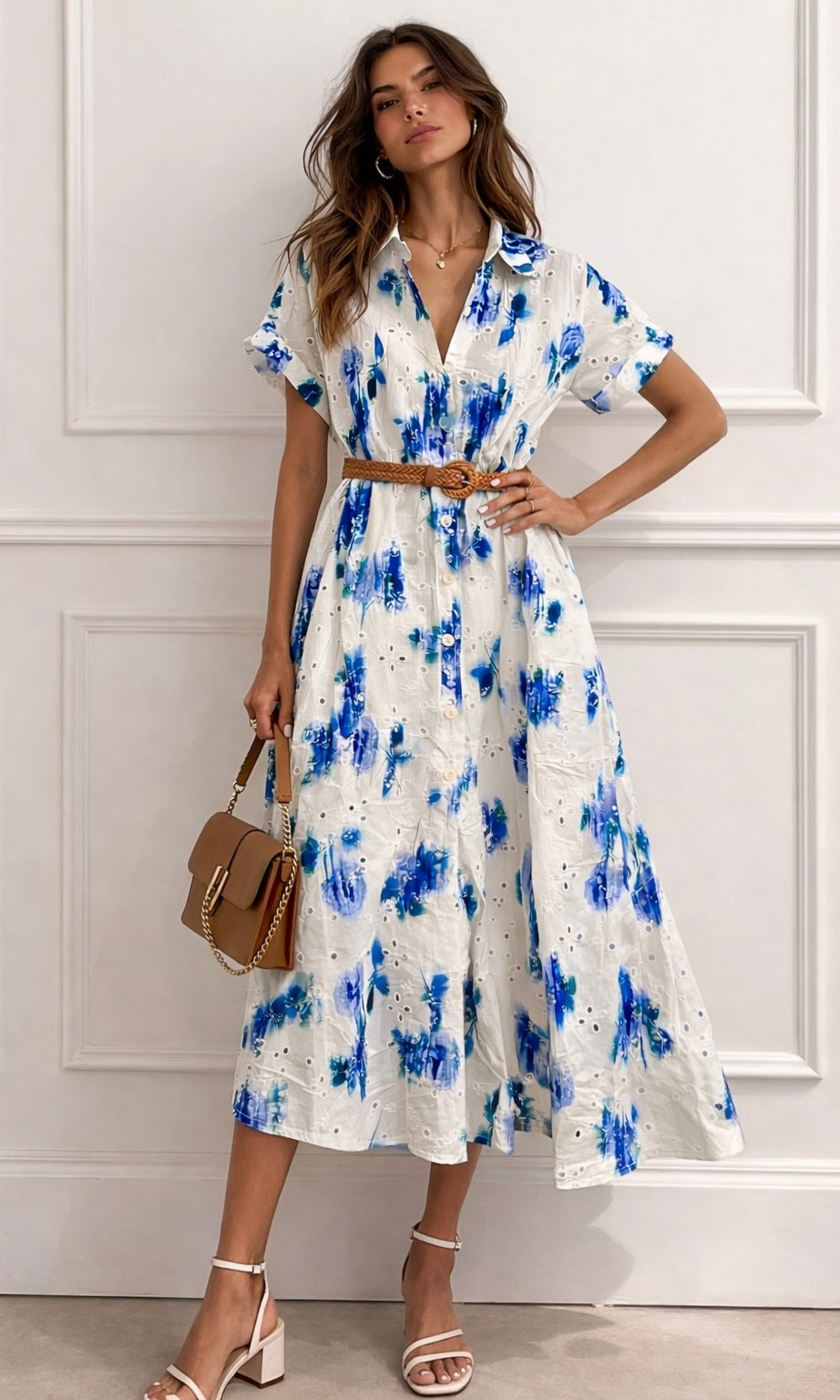 Jasmine Embroidered Print Shirt Dress