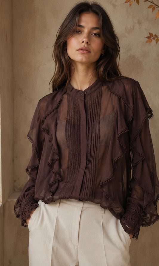 Avery chiffon frill blouse