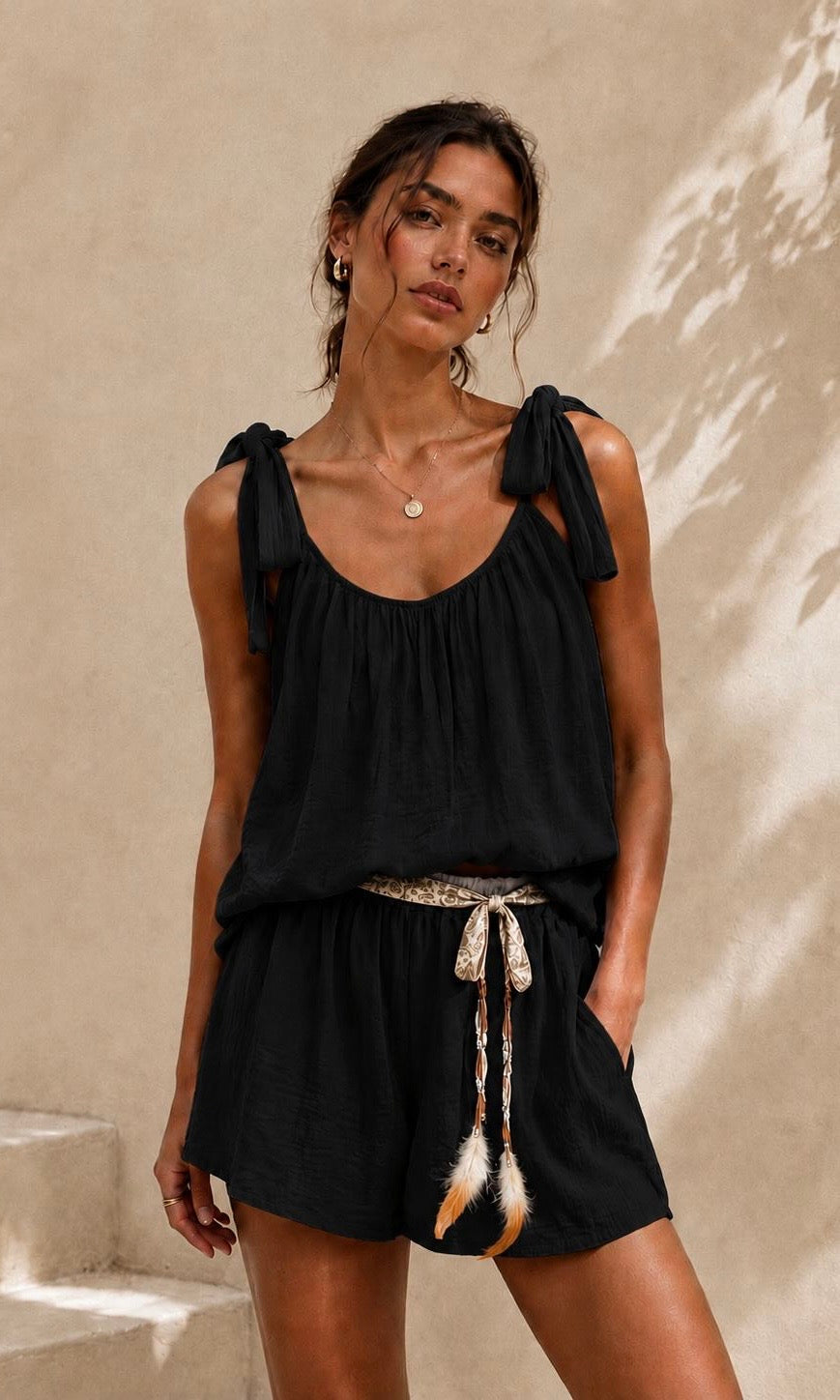 Vienna Tie Shoulder Short Set