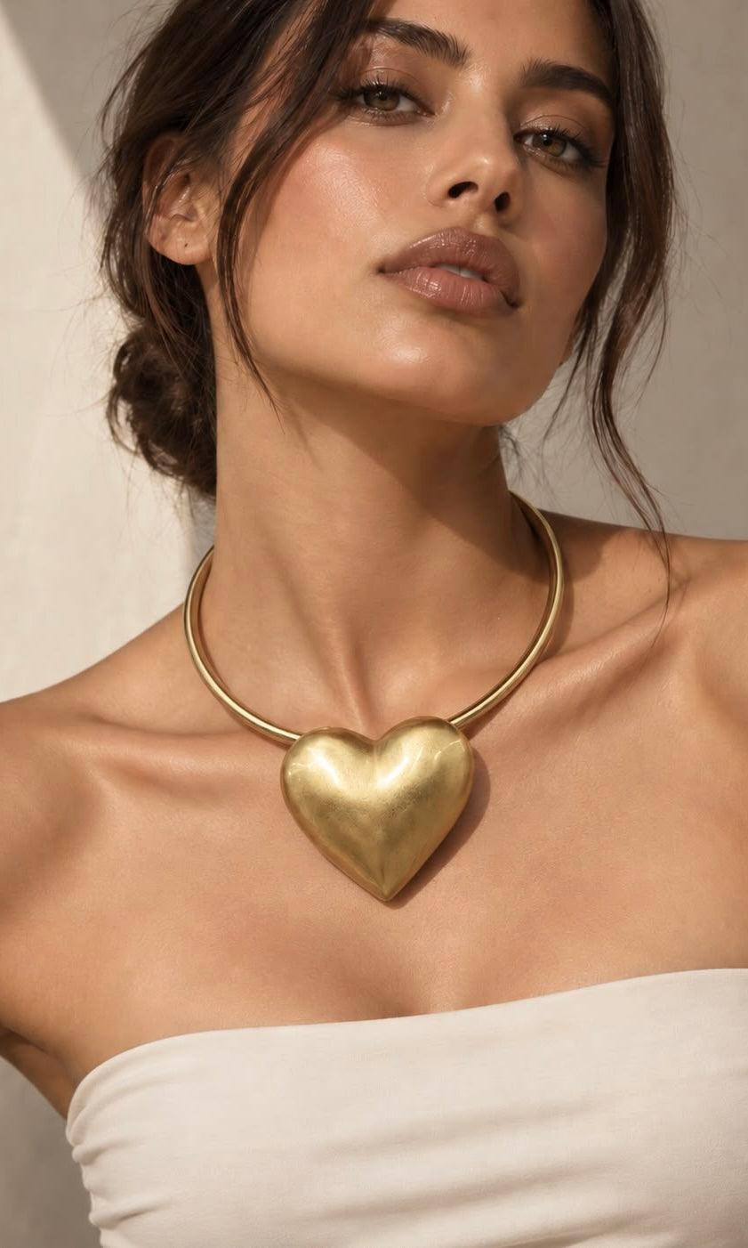 Golden Heart Statement Necklace