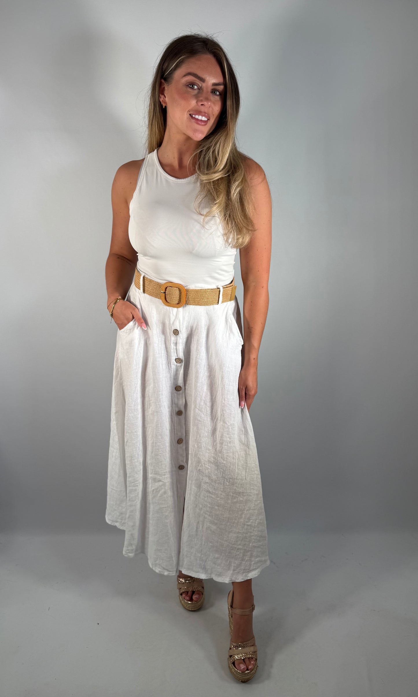 Linen Button Skirt
