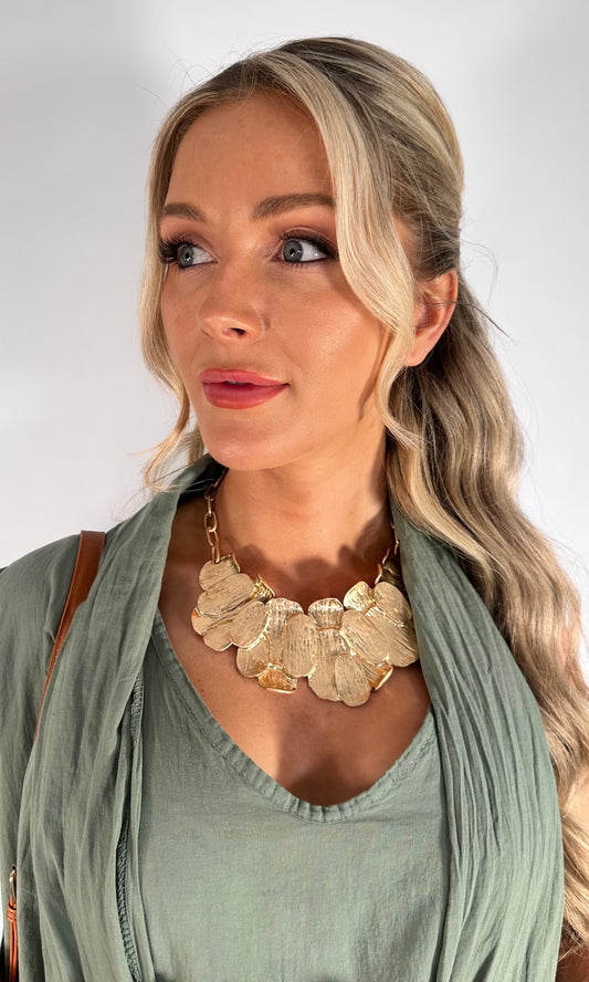 Brushed Gold Statement Necklace