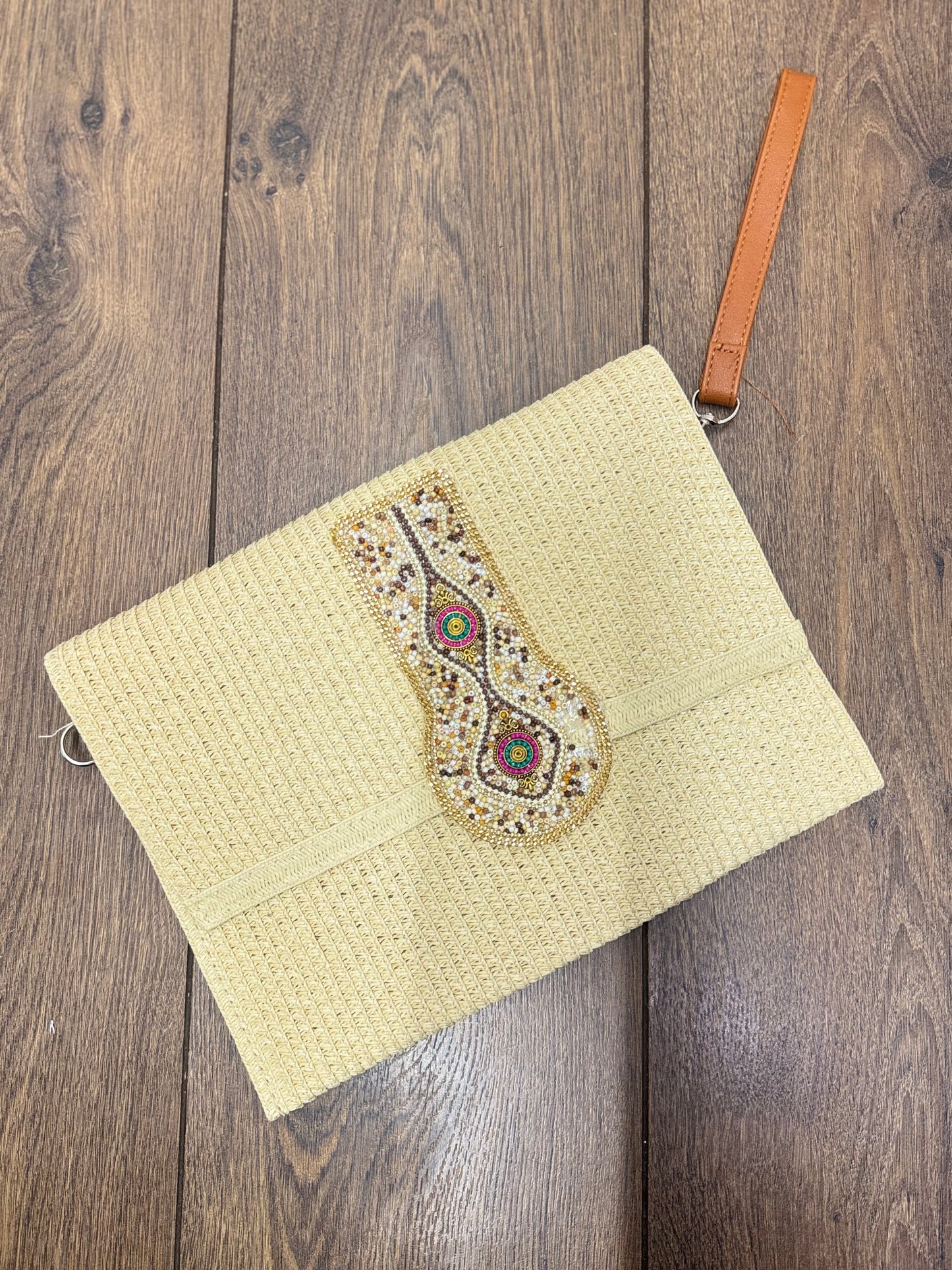 Beaded detail clutch bag