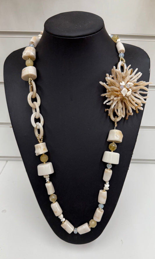 Long Fossil & Bead Necklace