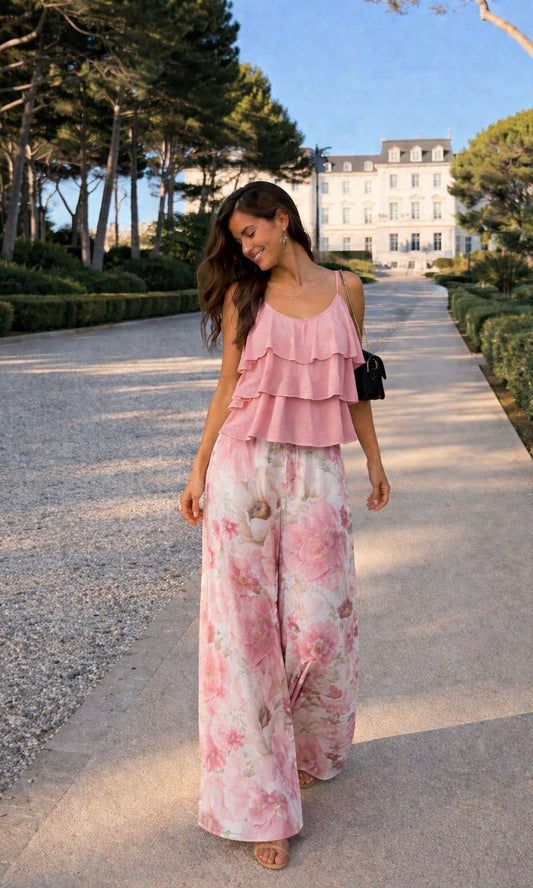Alissia Floral Wide Leg Trouser (Elasticated Waist)