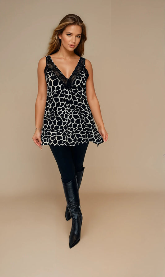 Printed Lace Vest Top
