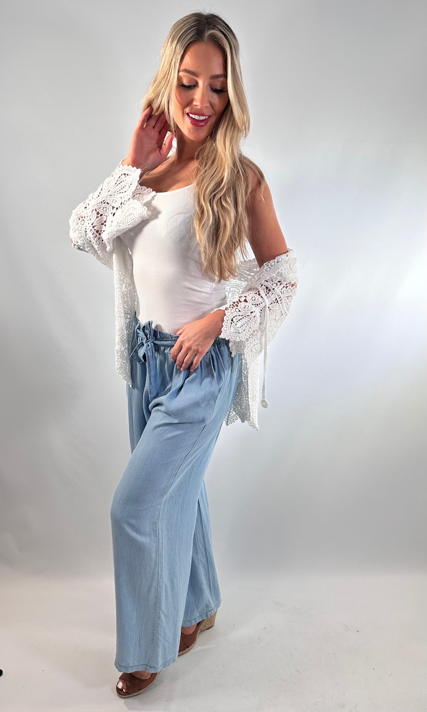 Elasticated denim culotte