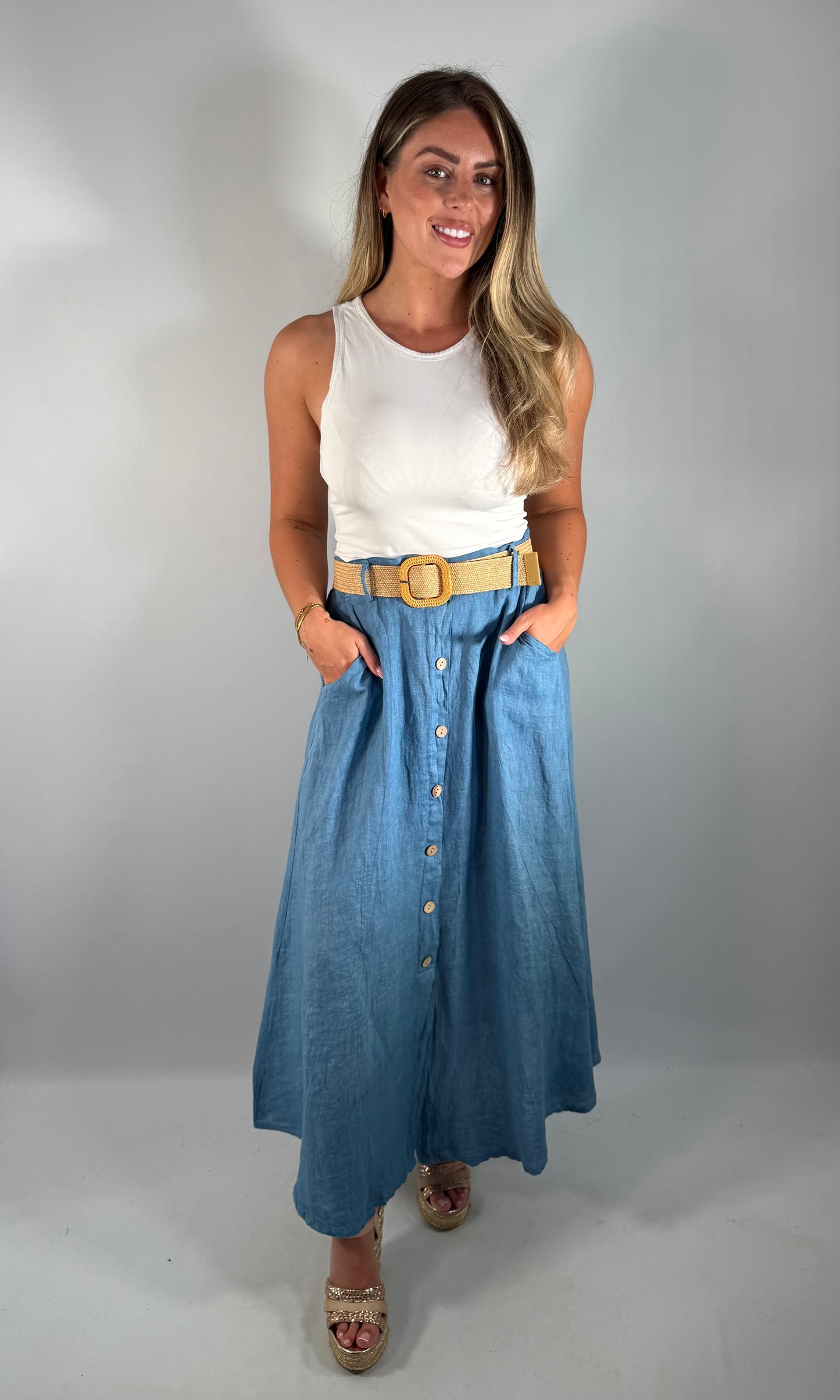 Linen Button Skirt
