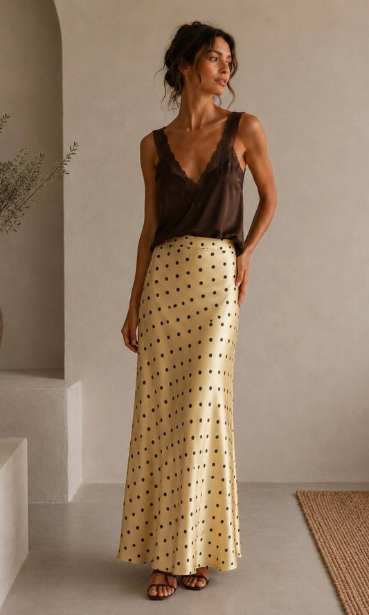 Viviane Polka dot satin skirt