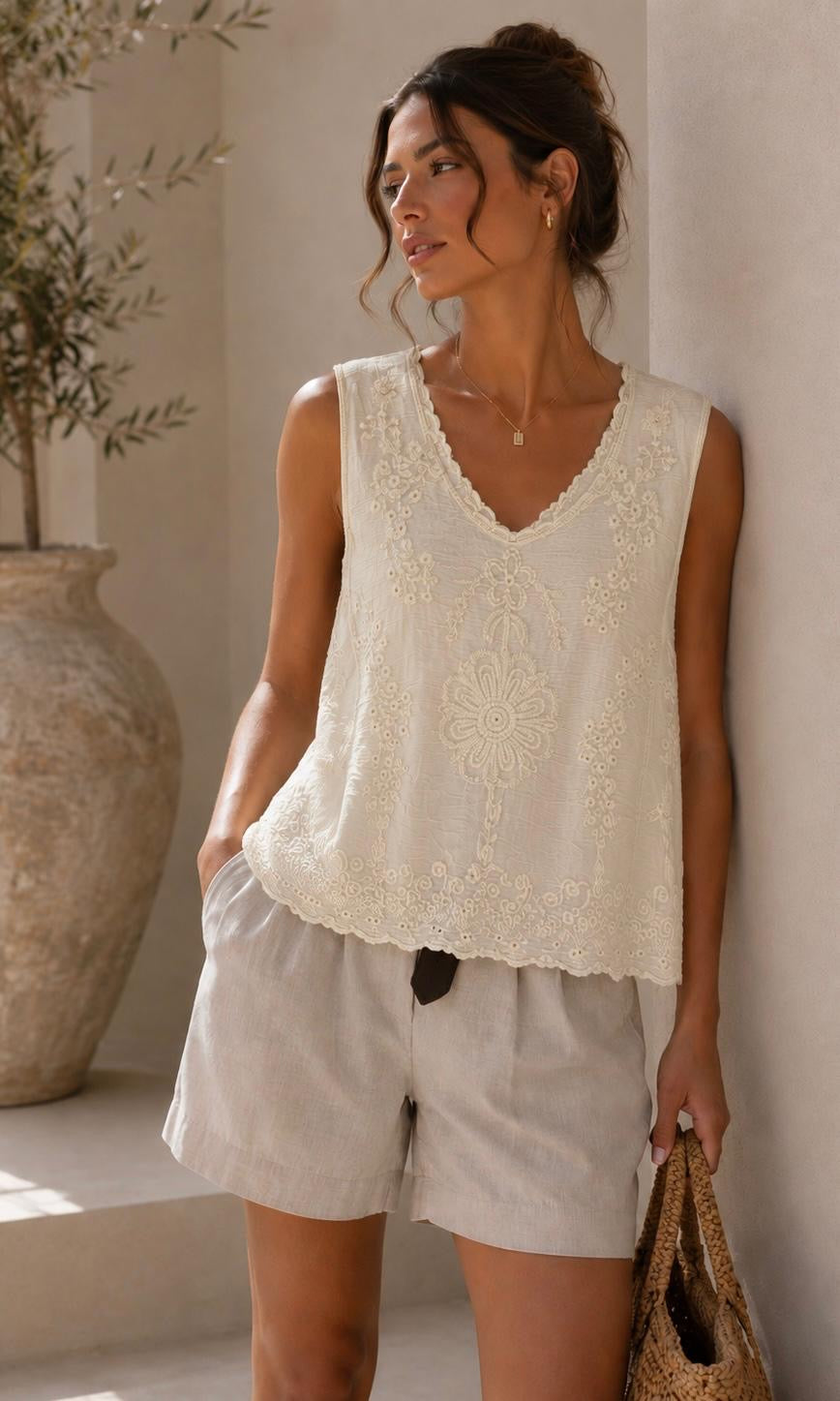 Wholesale Amber Cotton Embroidered Sleeveless Top for Boutique Retailers - Catwalk style wholesale