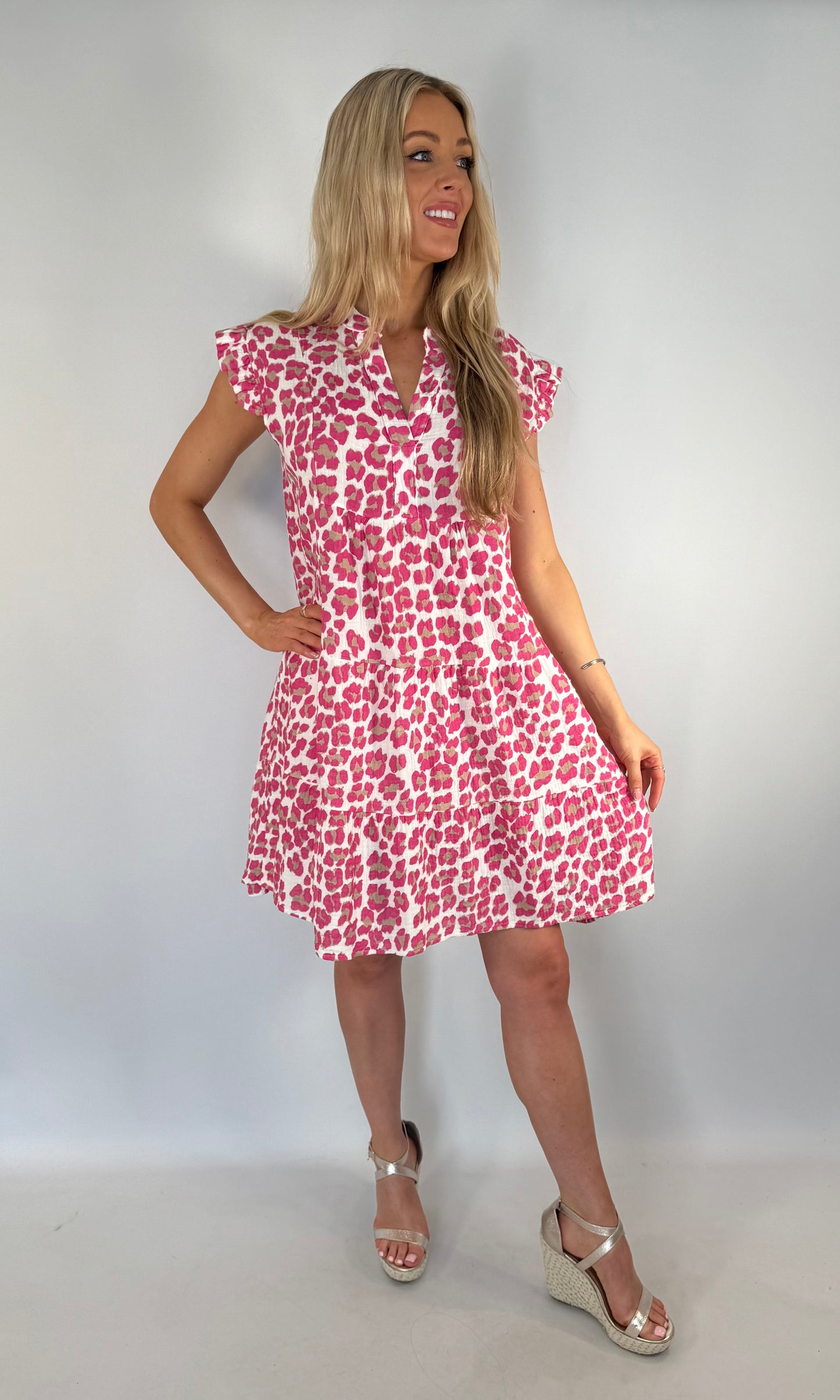 Waffle Leopard Tiered Dress