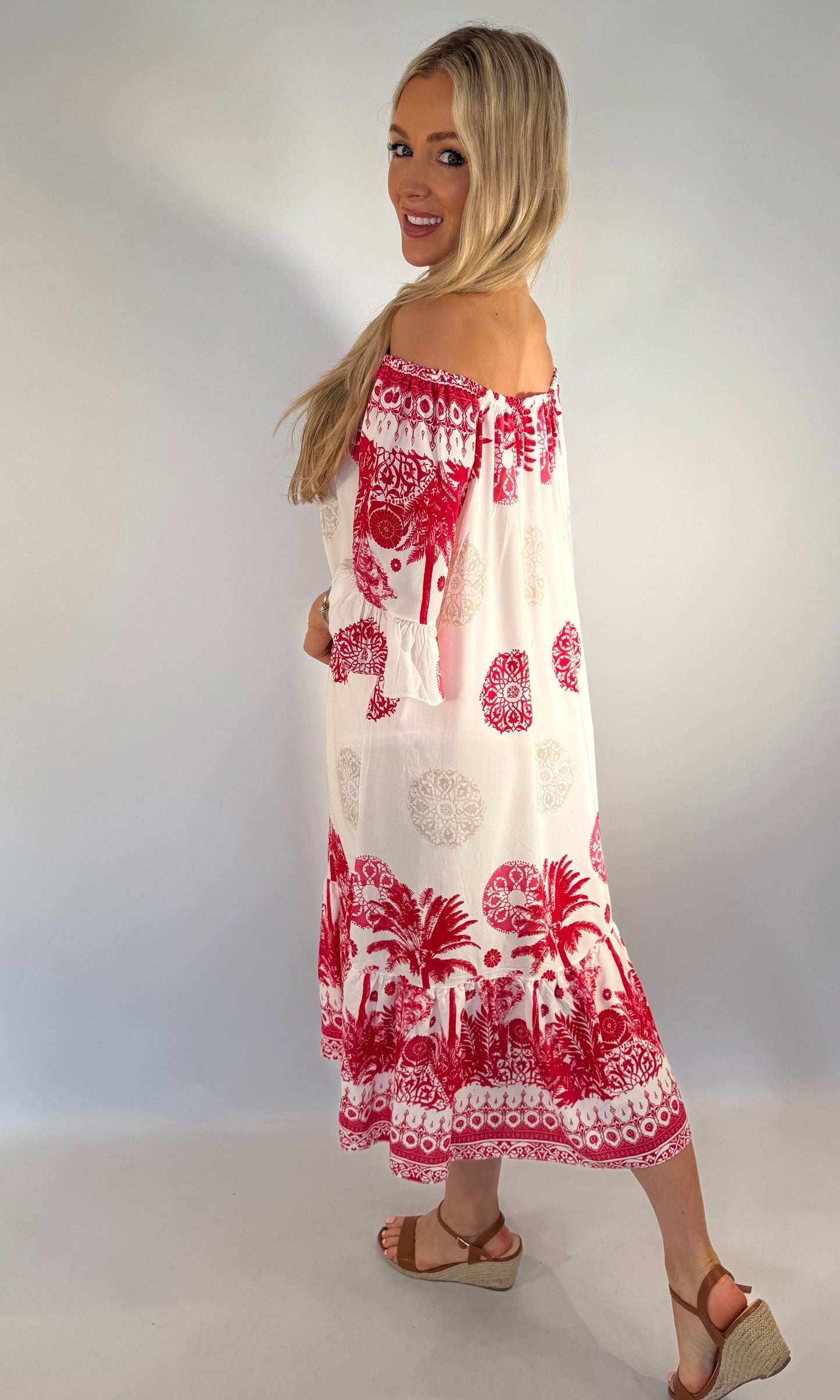 Palm Print Bardot Dress