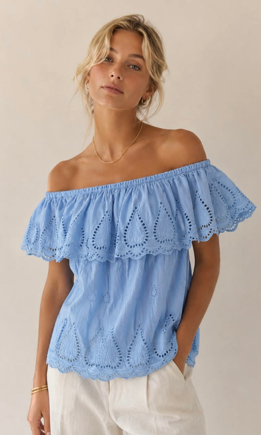 Billie Embroidered Bardot Top