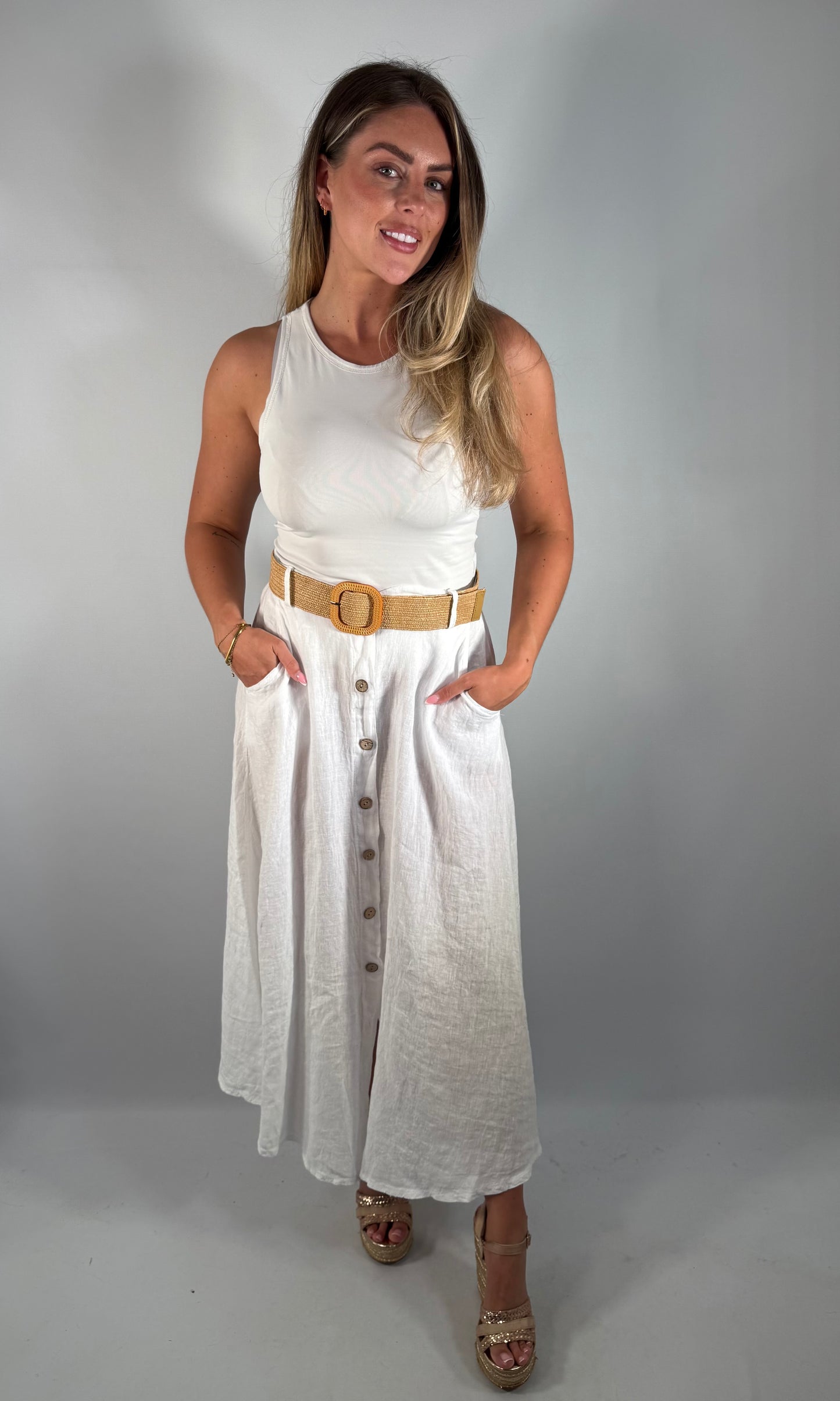 Linen Button Skirt