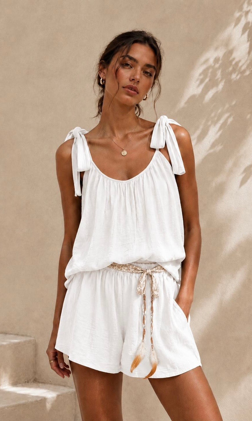 Vienna Tie Shoulder Short Set