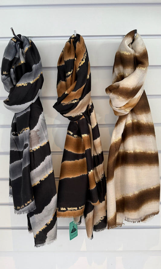 Print Gold Trim Scarf