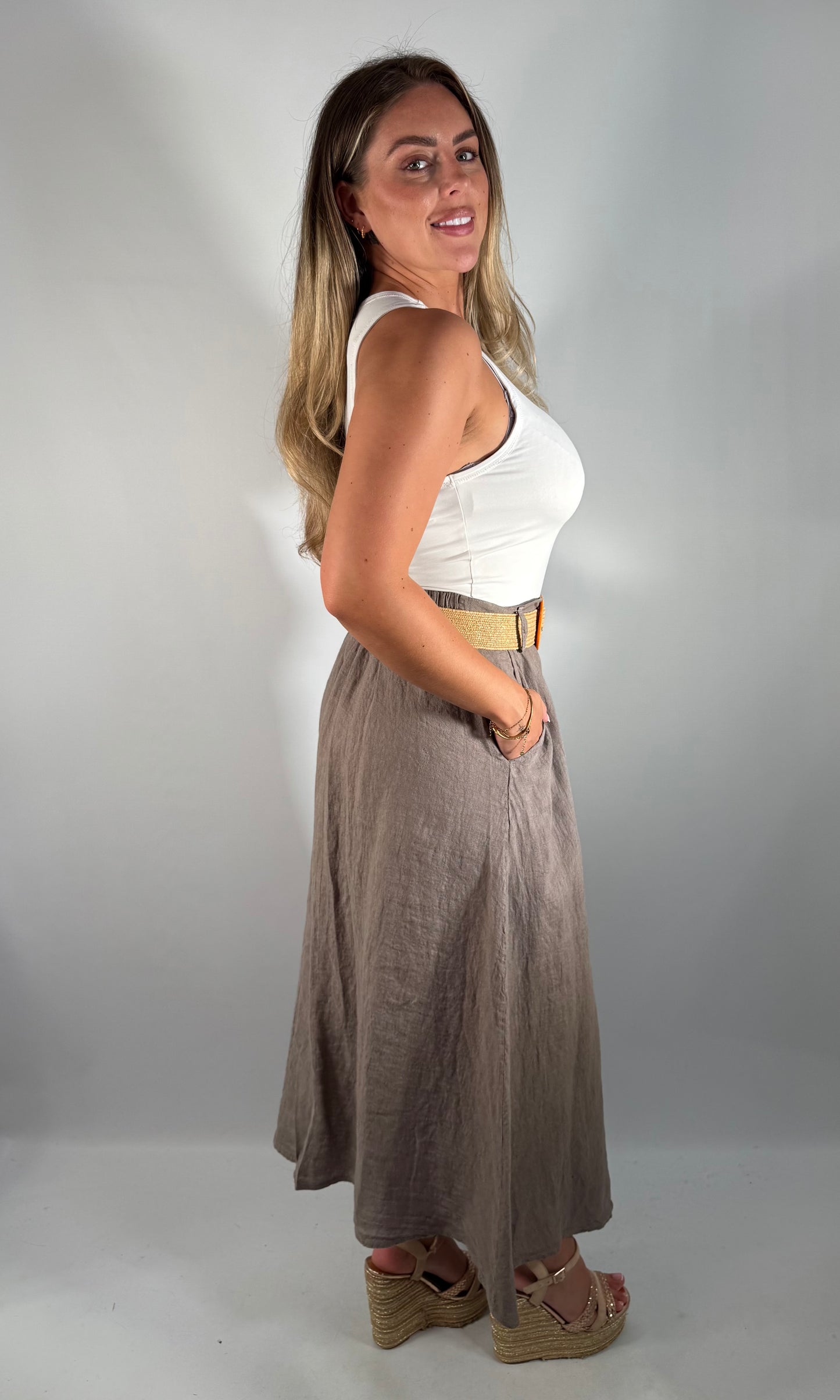 Linen Button Skirt