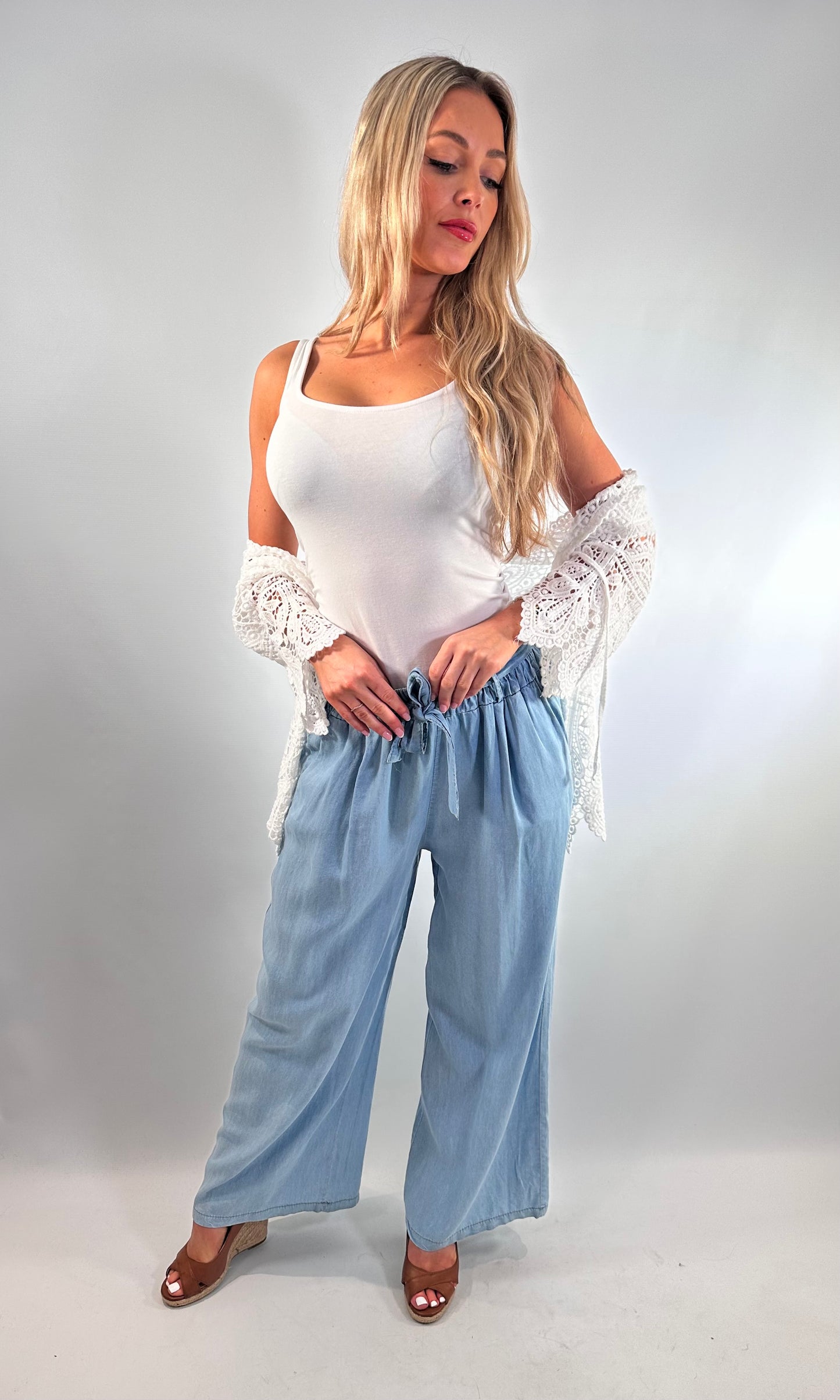 Elasticated denim culotte