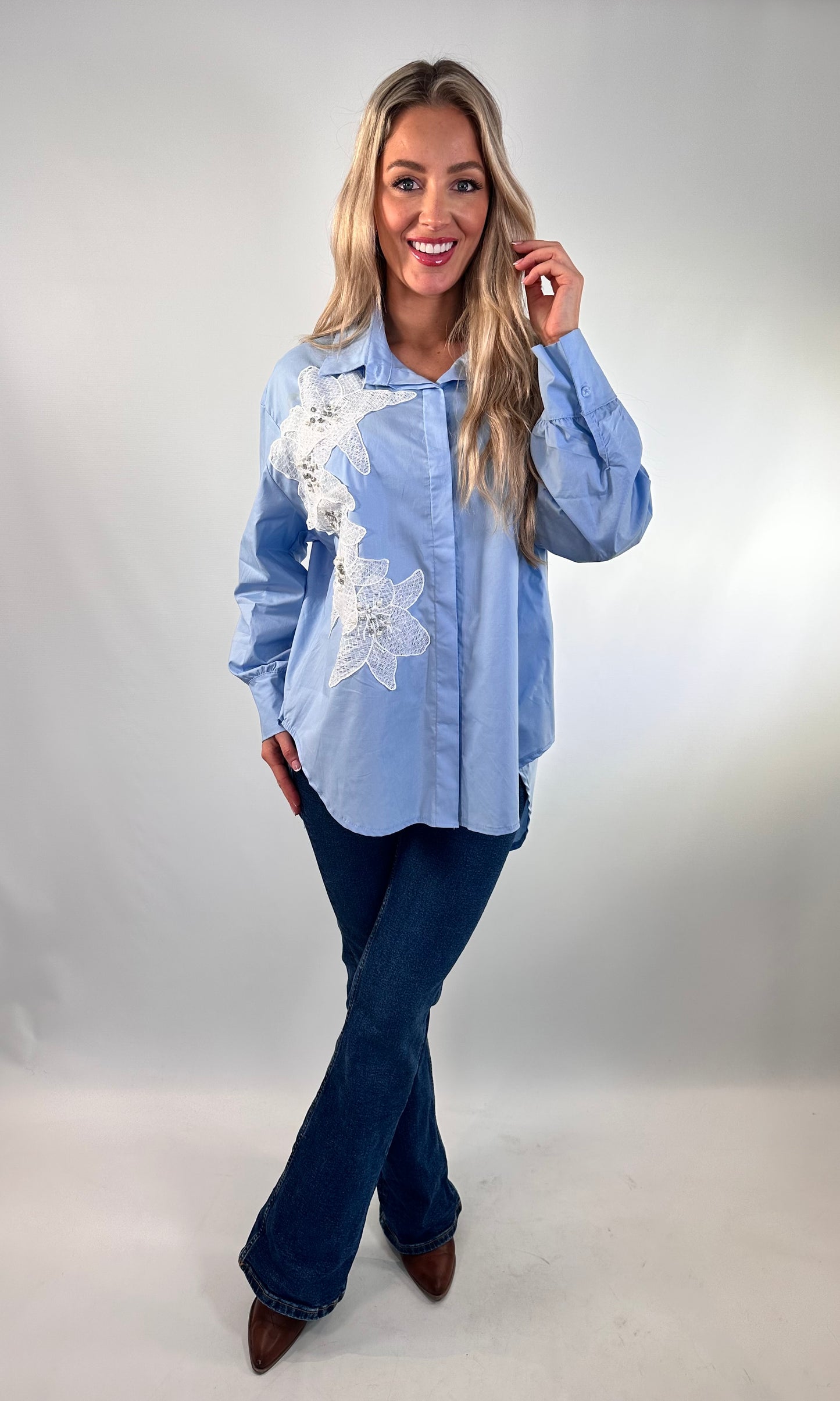 Lace Flower Embroidered Shirt