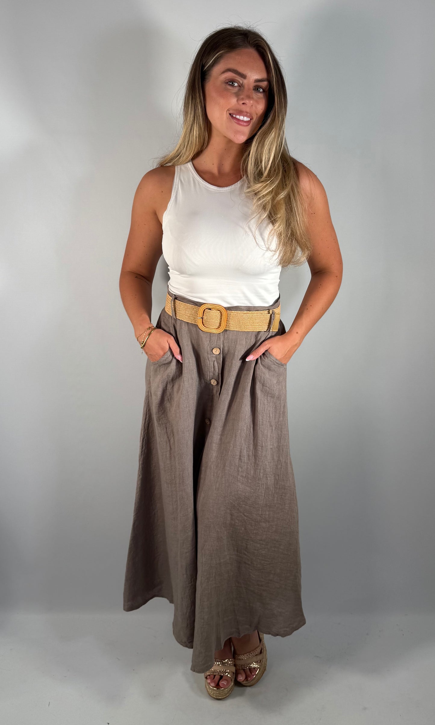 Linen Button Skirt
