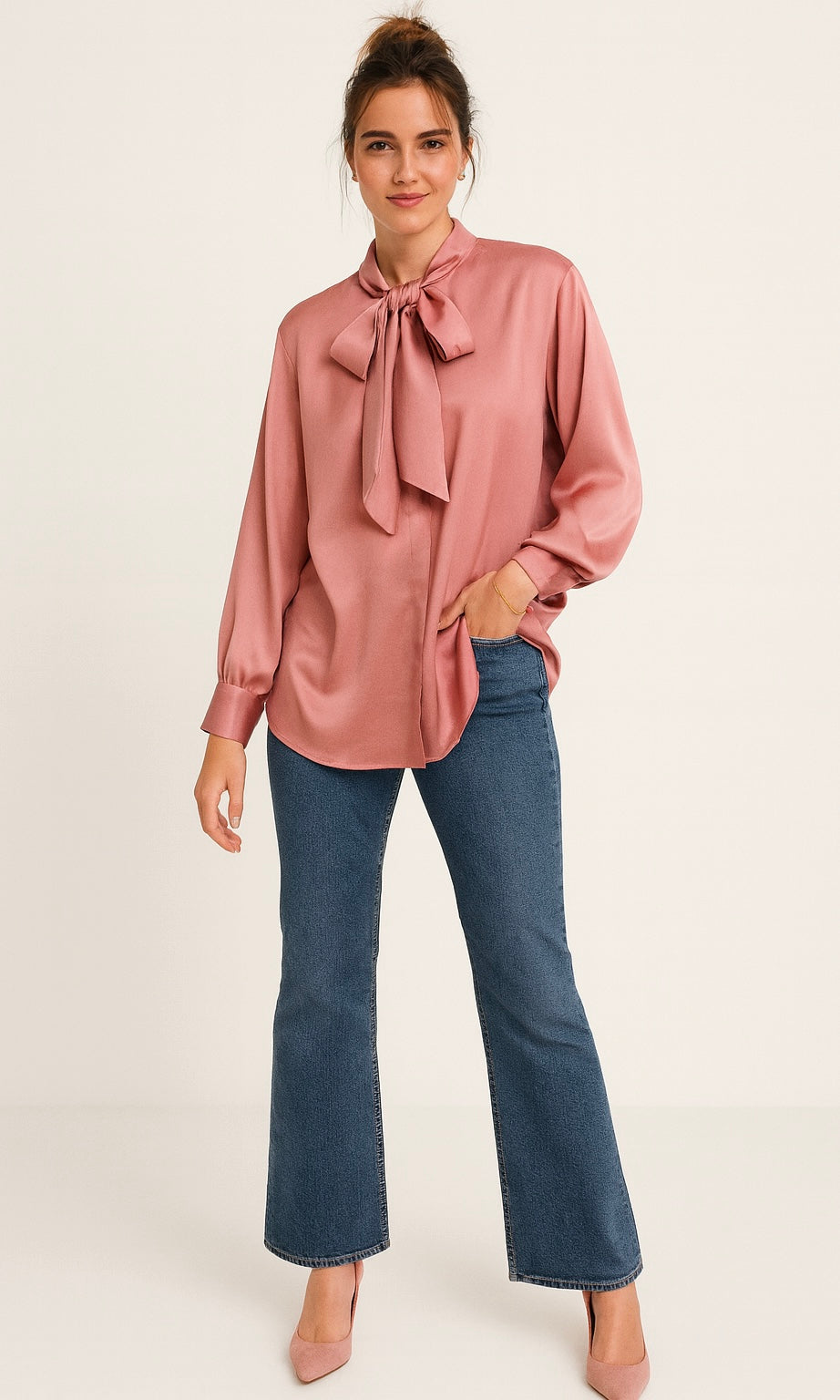 Zara Satin Bow Blouse