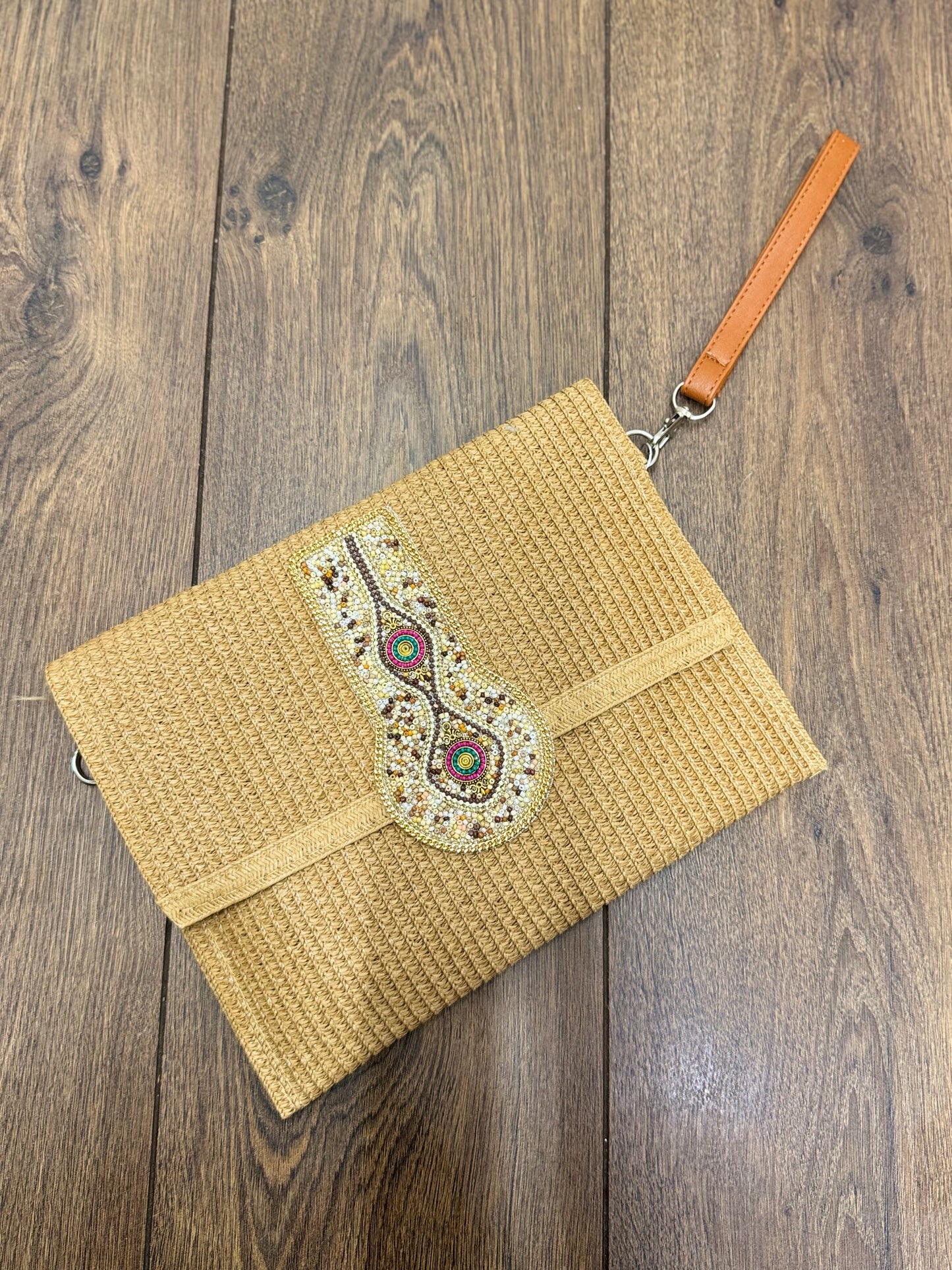 Beaded detail clutch bag