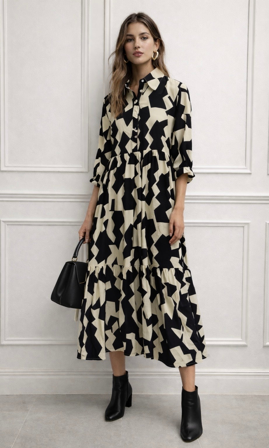 Wholesale Sicily Abstract Button Tiered Dress for Boutique Retailers - Catwalk style wholesale