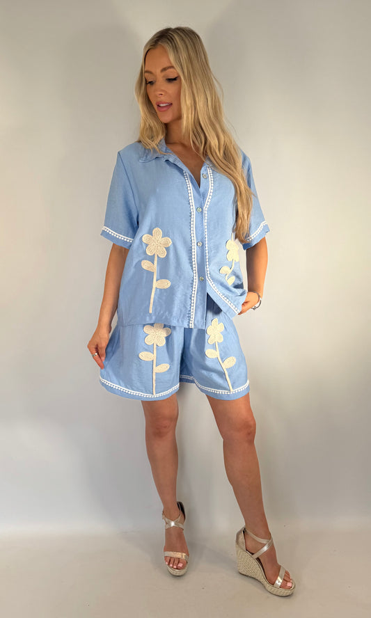 Crochet Embroidered Shorts Co-ord