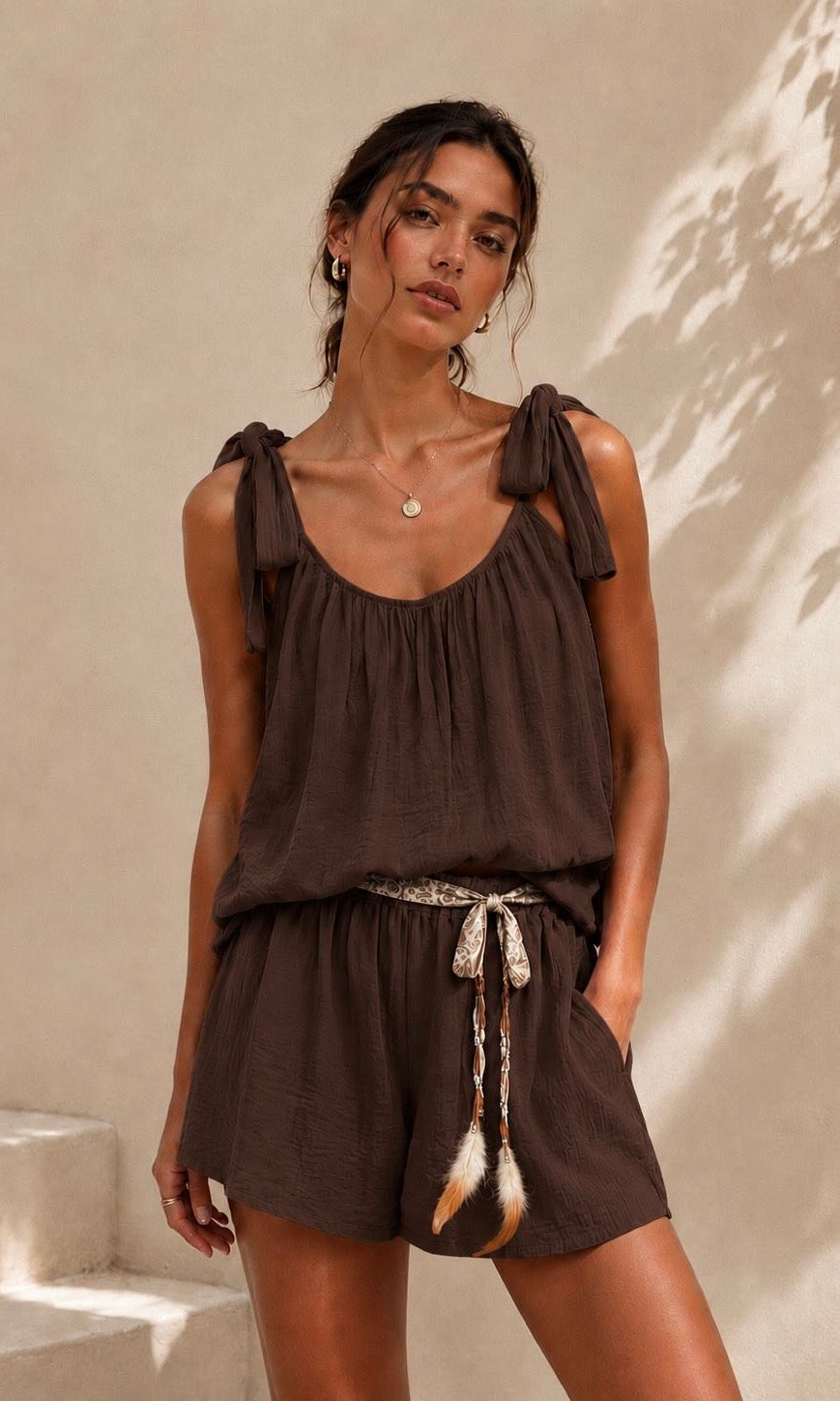 Vienna Tie Shoulder Short Set