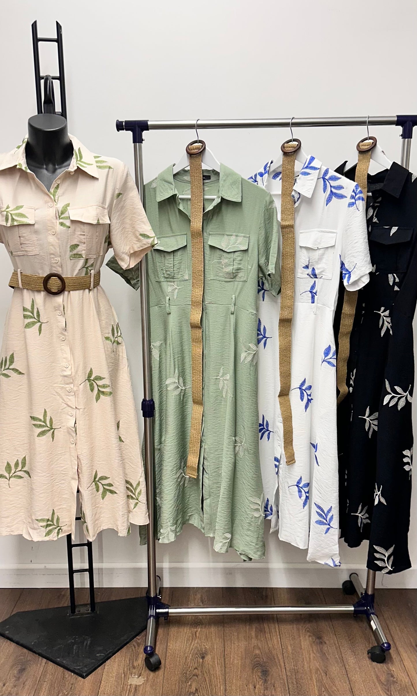 Leaf Print Button Midi
