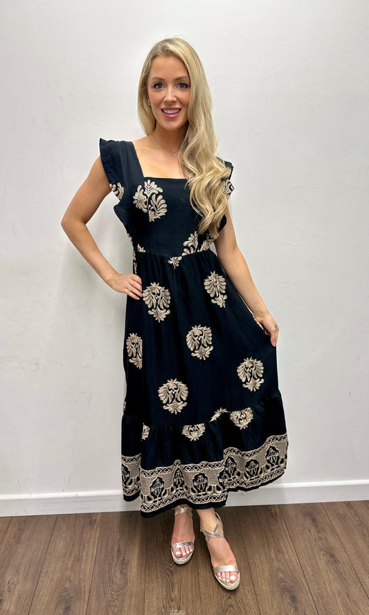 Zara Gold Embroidered Bow Back Dress