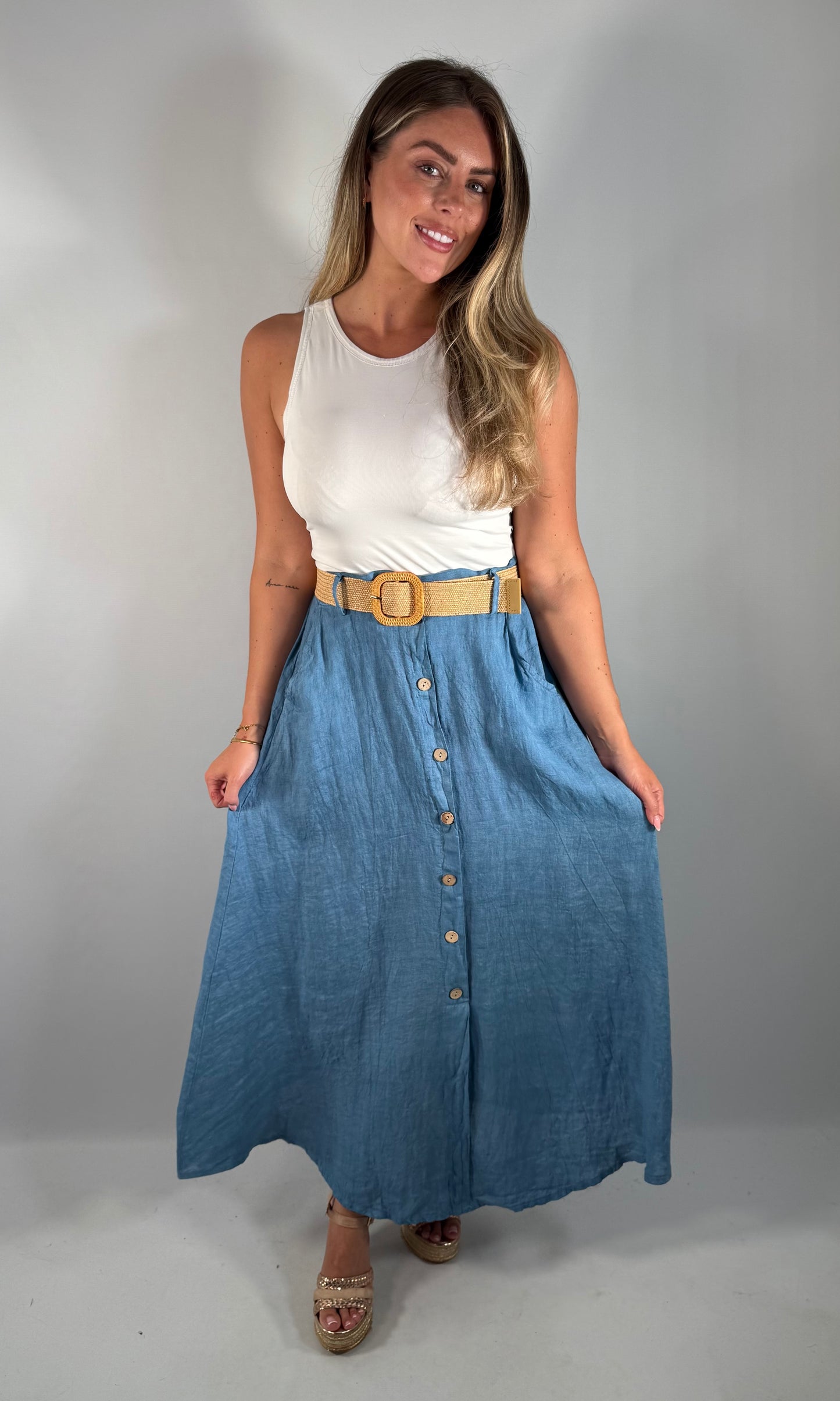 Linen Button Skirt