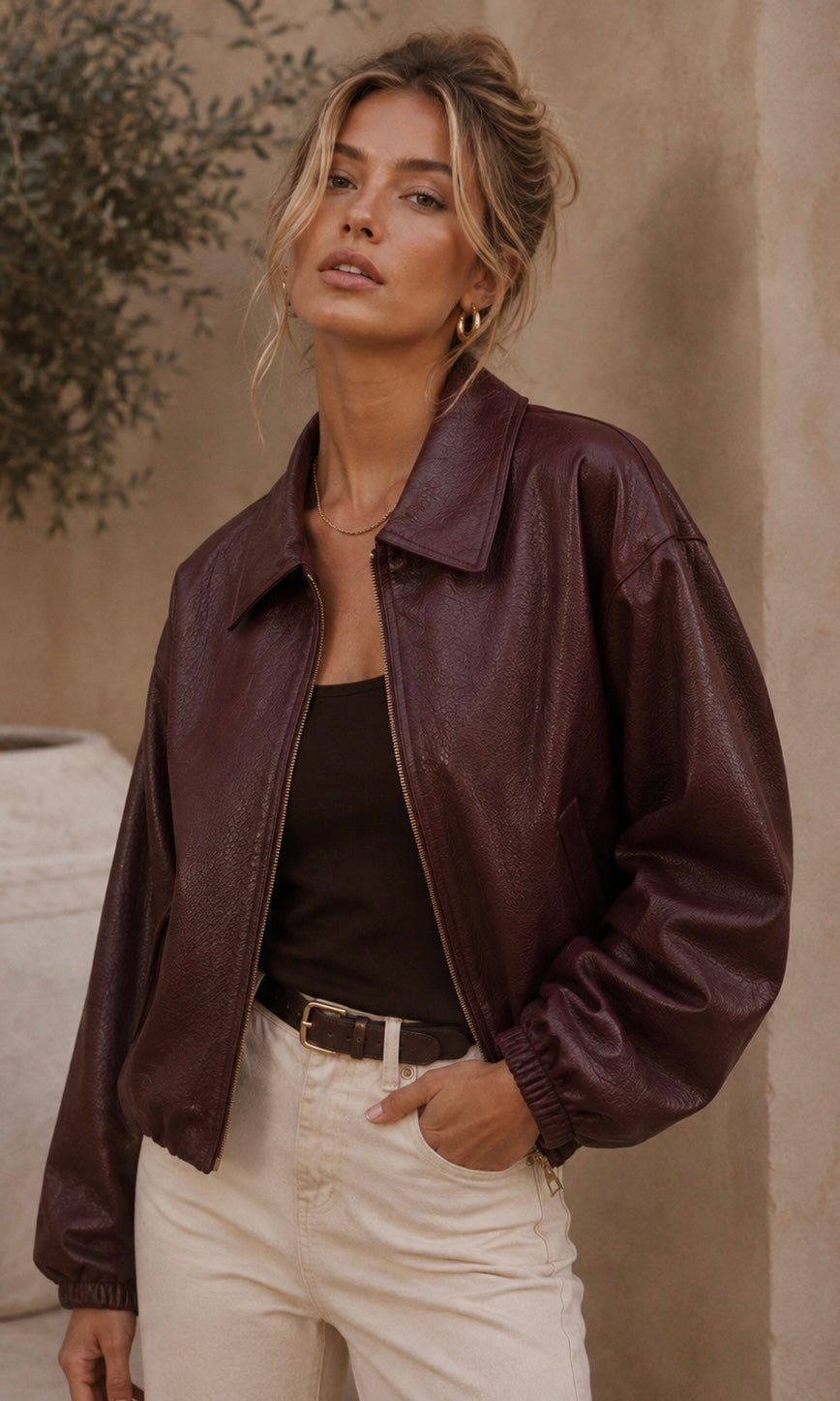 Mia relaxed faux leather bomber jacket