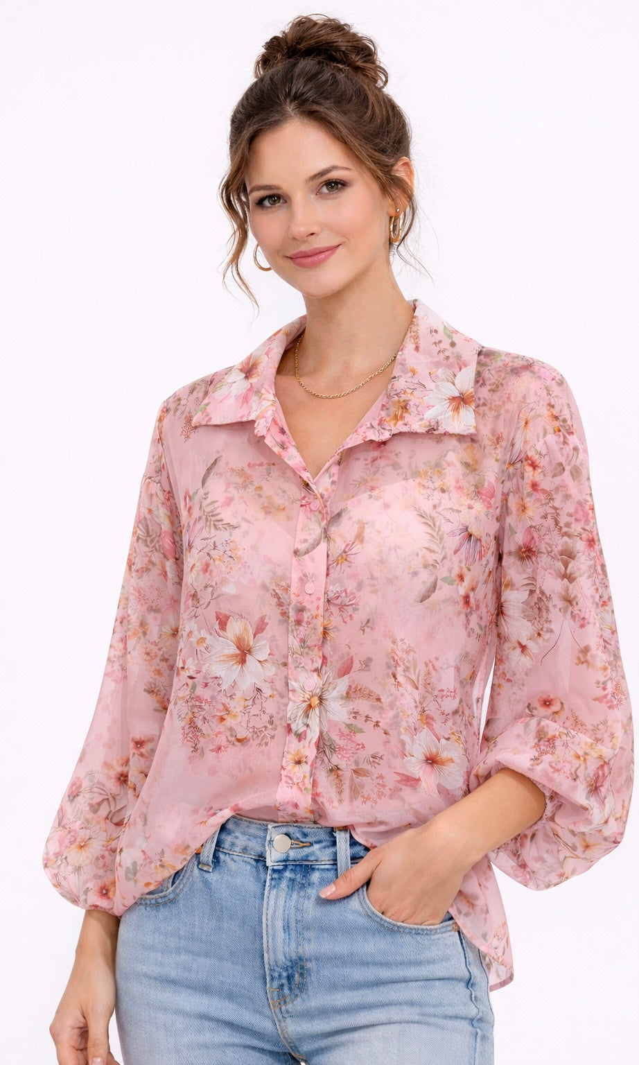 Verity Floral Tencel Balloon Sleeve Blouse