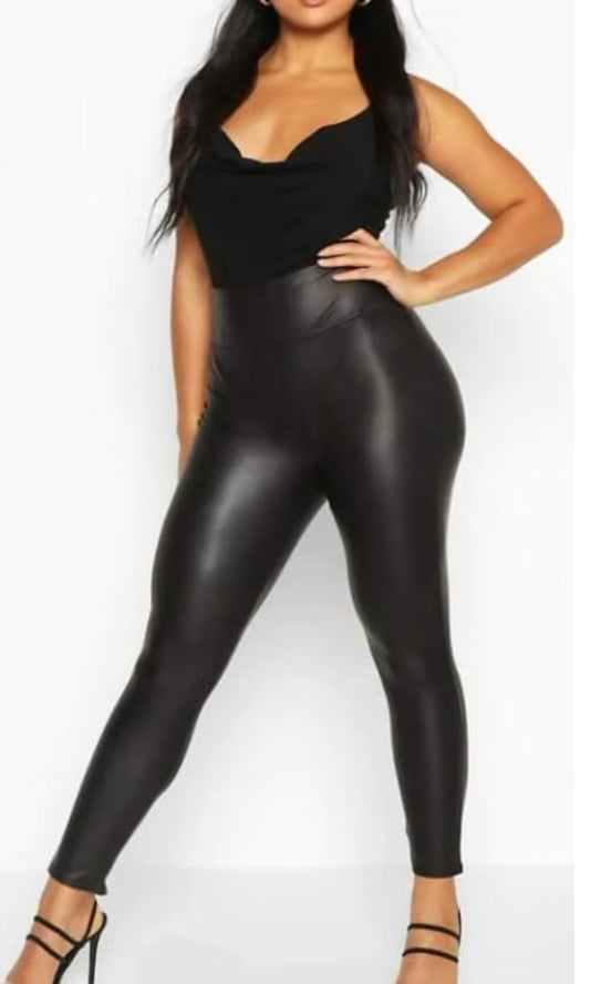 High waist leather look curve leggings