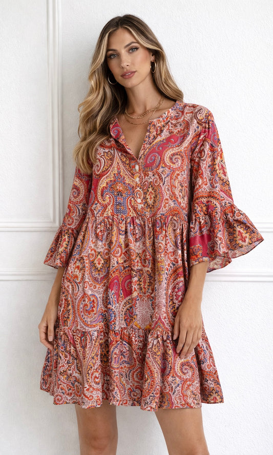 Kitty Paisley button smock dresss